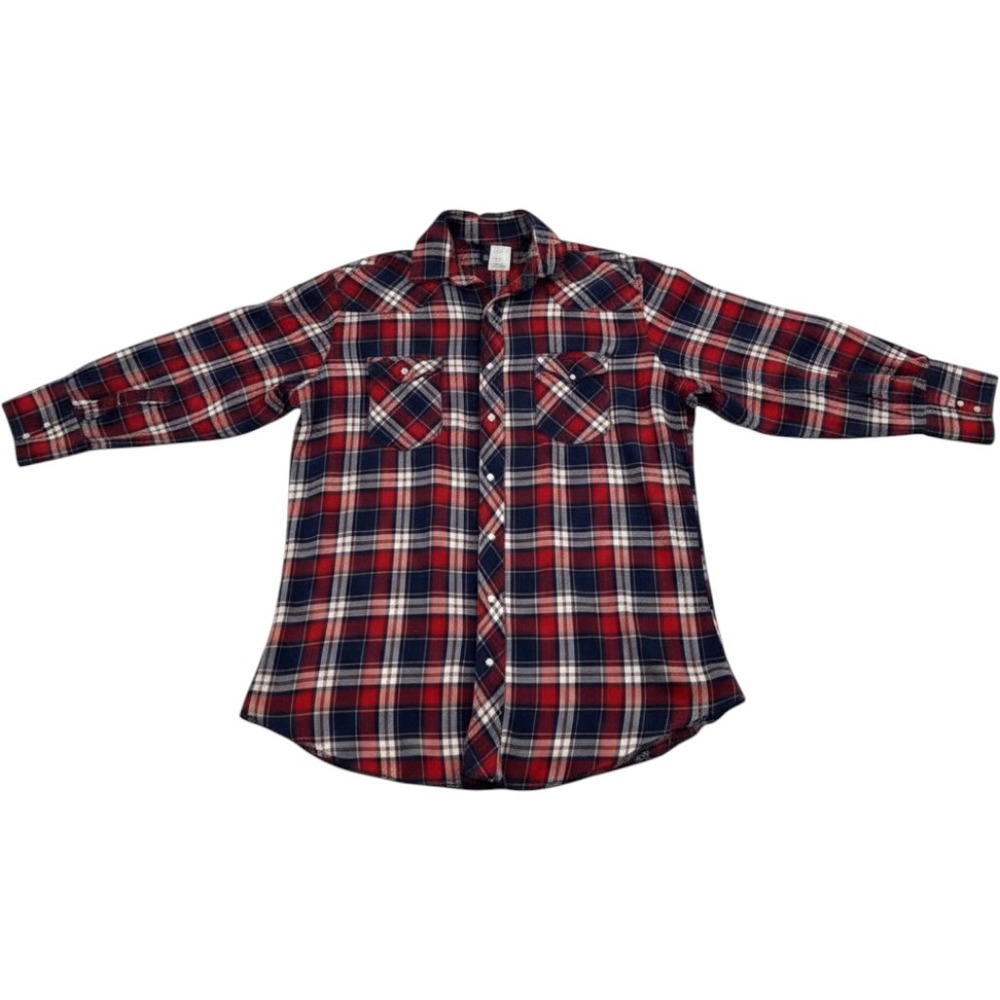 Wrangler Western Snap Flannel Shirt Mens LT Tall Red Navy Blue Plaid 75098AA